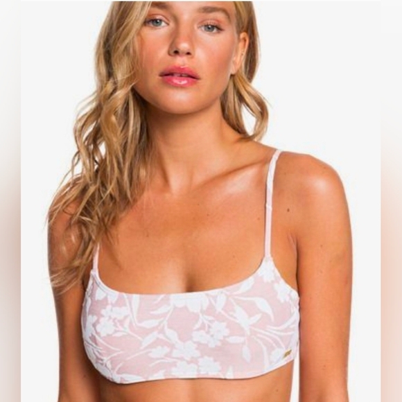 Roxy Other - Roxy Bikini Top Size M Medium Groovy Wavy Bralette Bra Support Pink White Floral
